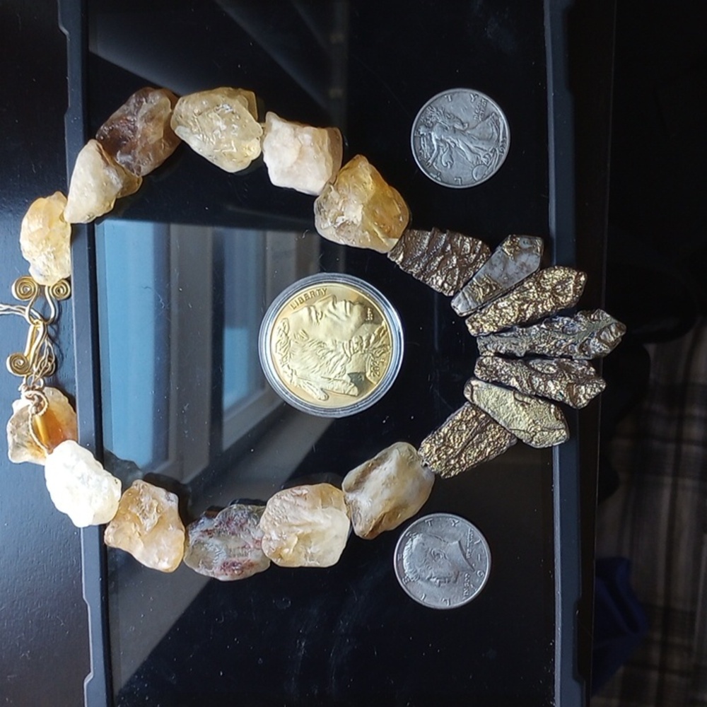 17" - 18" NECKLACE / CHOKER: NATURAL MINED QUARTZ & NATURAL MINED "FOOLS GOLD"